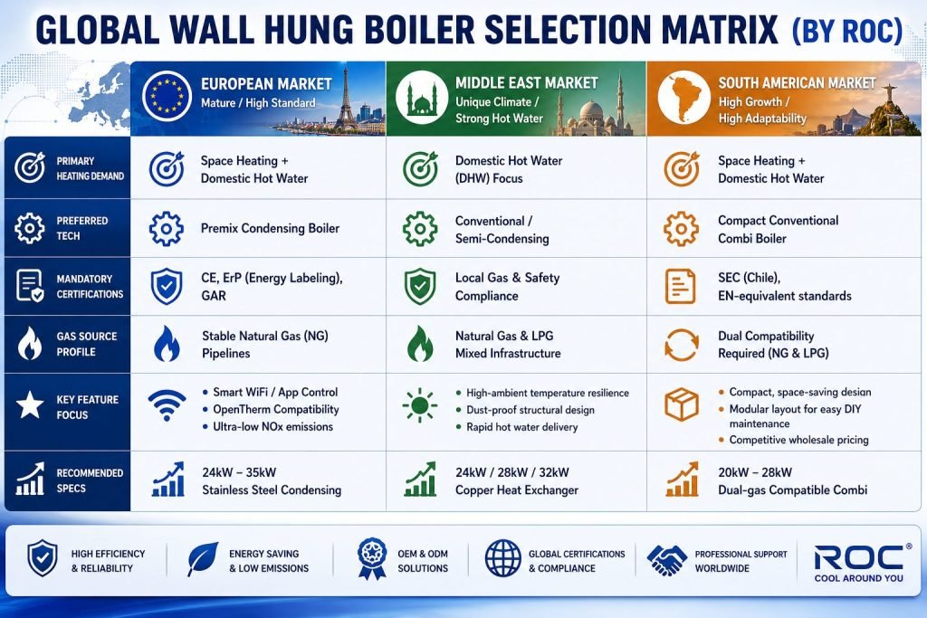 The Ultimate B2B Guide: How to Choose the Right Wall-Hung Boiler for Europe, Middle East, and South America (2026 Edition) 2 Wall hung boiler manufacturers selection guide ROC