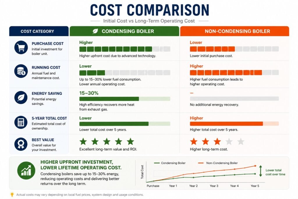 Condensing Boiler vs Non-Condensing Boiler: Best 2026 Guide 5 long-term cost comparison between condensing and non-condensing boilers