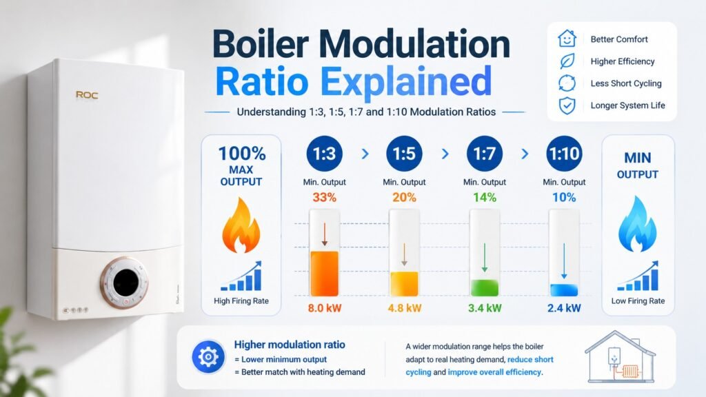 Boiler Modulation Ratio Explained: Why 1:5, 1:7 and 1:10 Matter 1 Boiler modulation ratio explained with maximum and minimum burner output