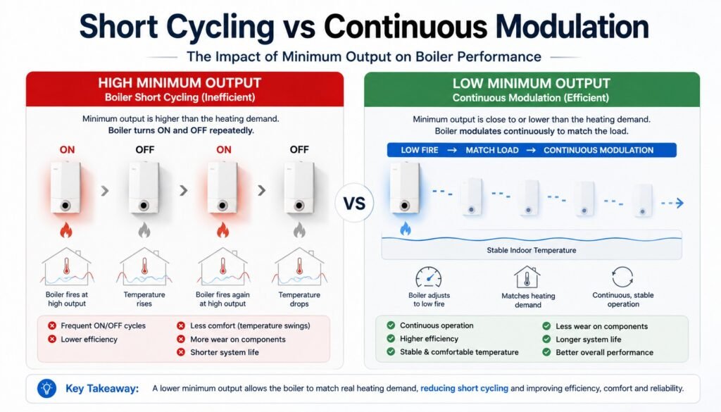 Boiler Modulation Ratio Explained: Why 1:5, 1:7 and 1:10 Matter 2 Boiler short cycling compared with continuous modulation
