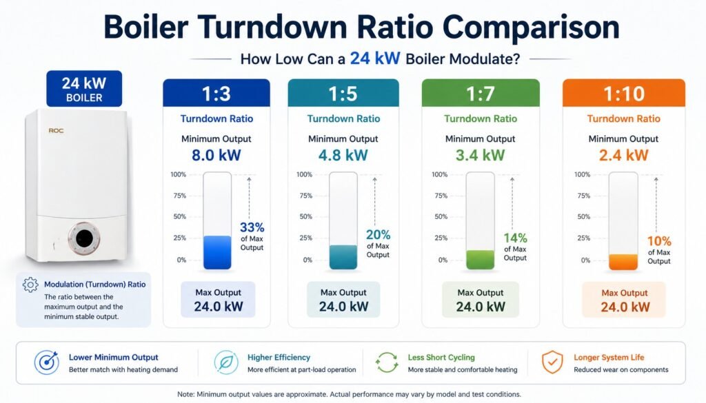 Boiler Modulation Ratio Explained: Why 1:5, 1:7 and 1:10 Matter 3 Boiler turndown ratio comparison chart for 1:5, 1:7 and 1:10