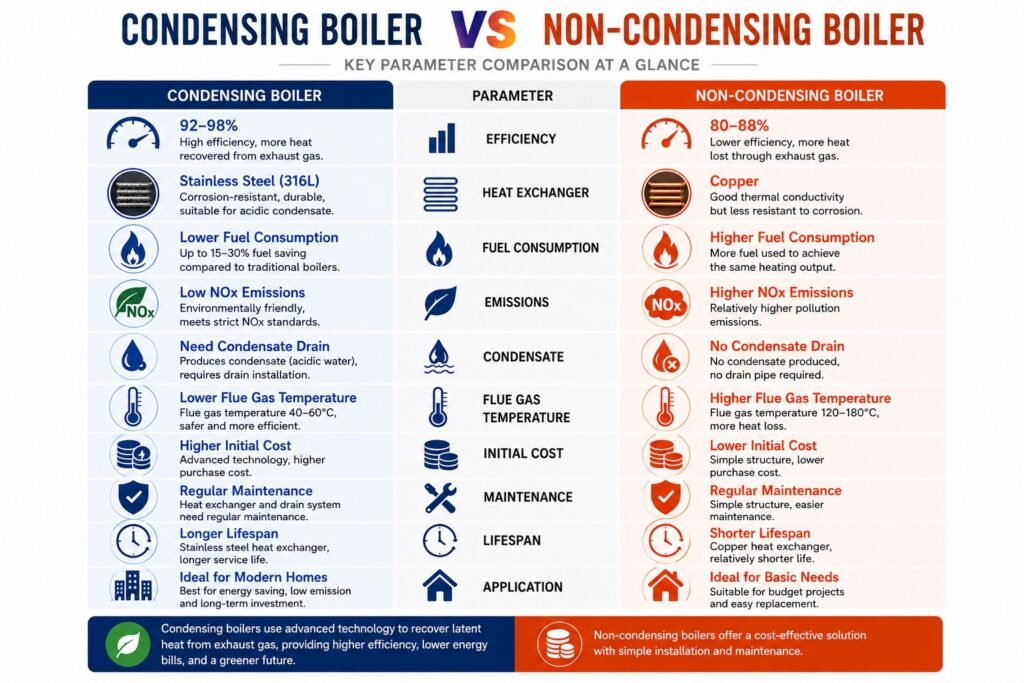Condensing Boiler vs Non-Condensing Boiler: Best 2026 Guide 2 condensing boiler vs non-condensing boiler efficiency and cost comparison chart