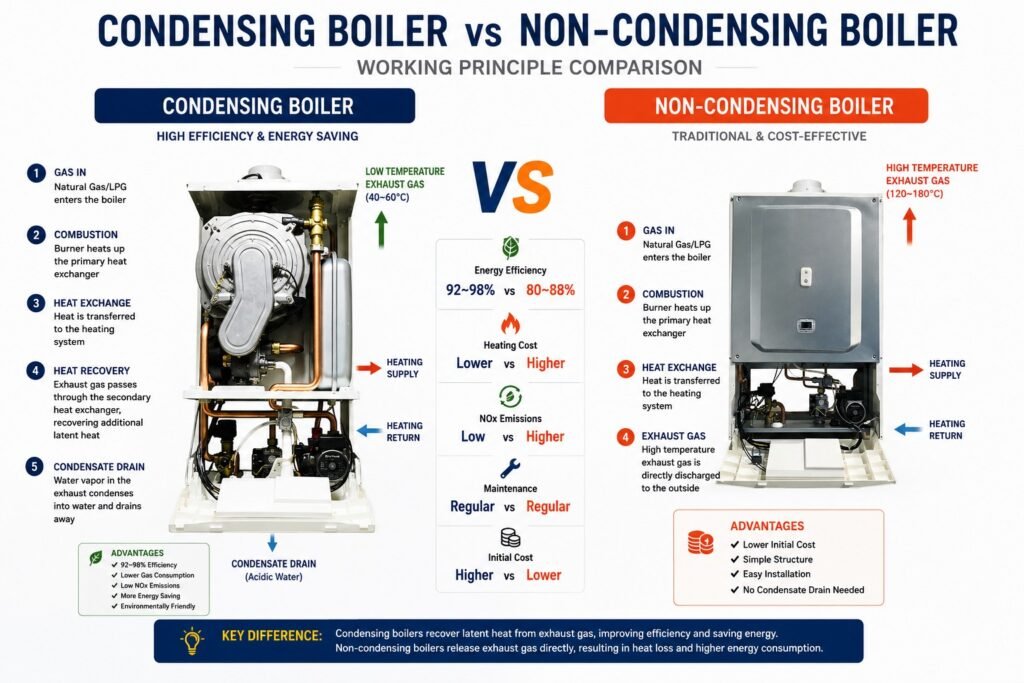 Condensing Boiler vs Non-Condensing Boiler: Best 2026 Guide 1 how a condensing boiler recovers heat compared to a non-condensing boiler