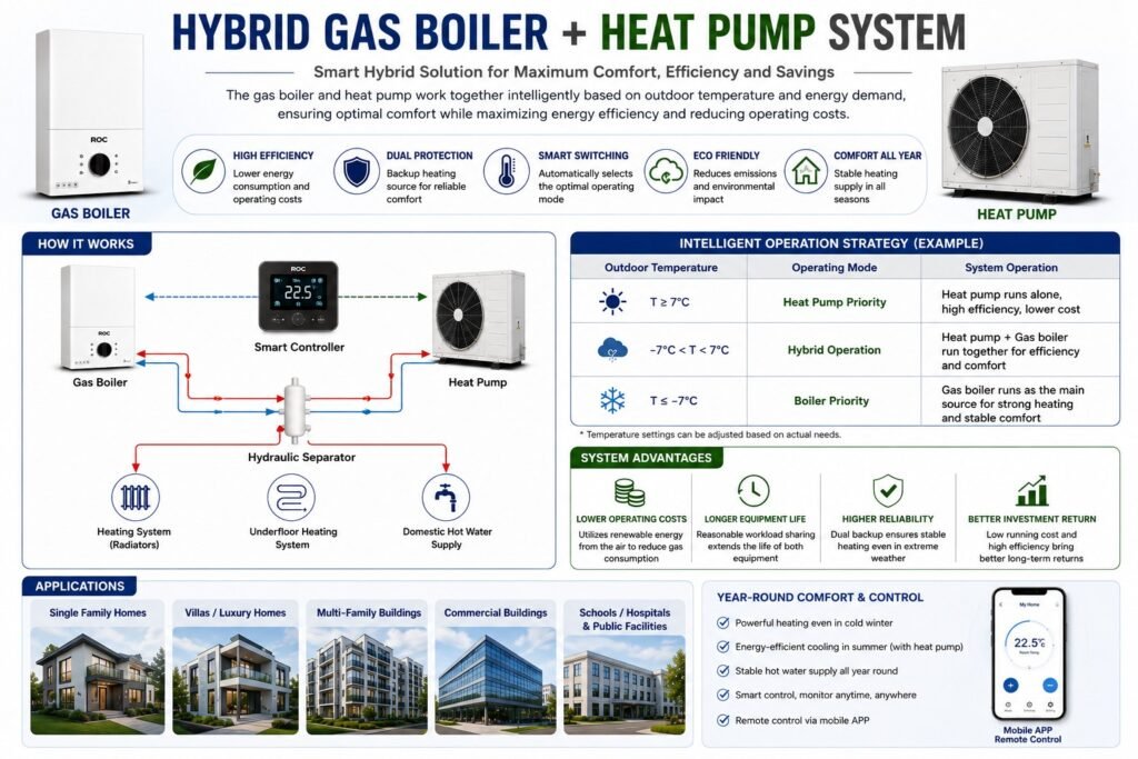 Gas Boiler vs Heat Pump: Which Heating System Is Right for Your Project? (2026 Guide) 5 Hybrid heating system combining a gas boiler and heat pump